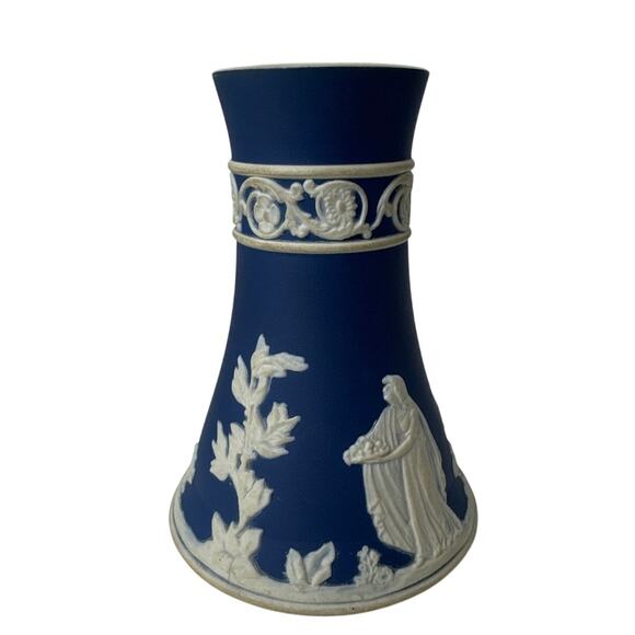 Antique 19th Century William Adams & Sons Jasperware Vase Blue White Embossed - Picture 4 of 12